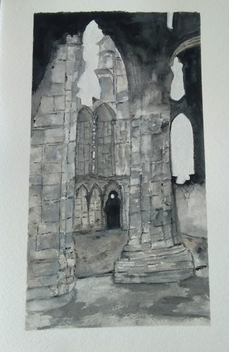 Lynne, Spooky Whitby Abbey, watercolour & pen.